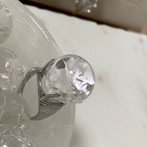 Clear Quartz Sphere Ring | Crystal Ball Statement Ring | Silver‑Tone Adjustable